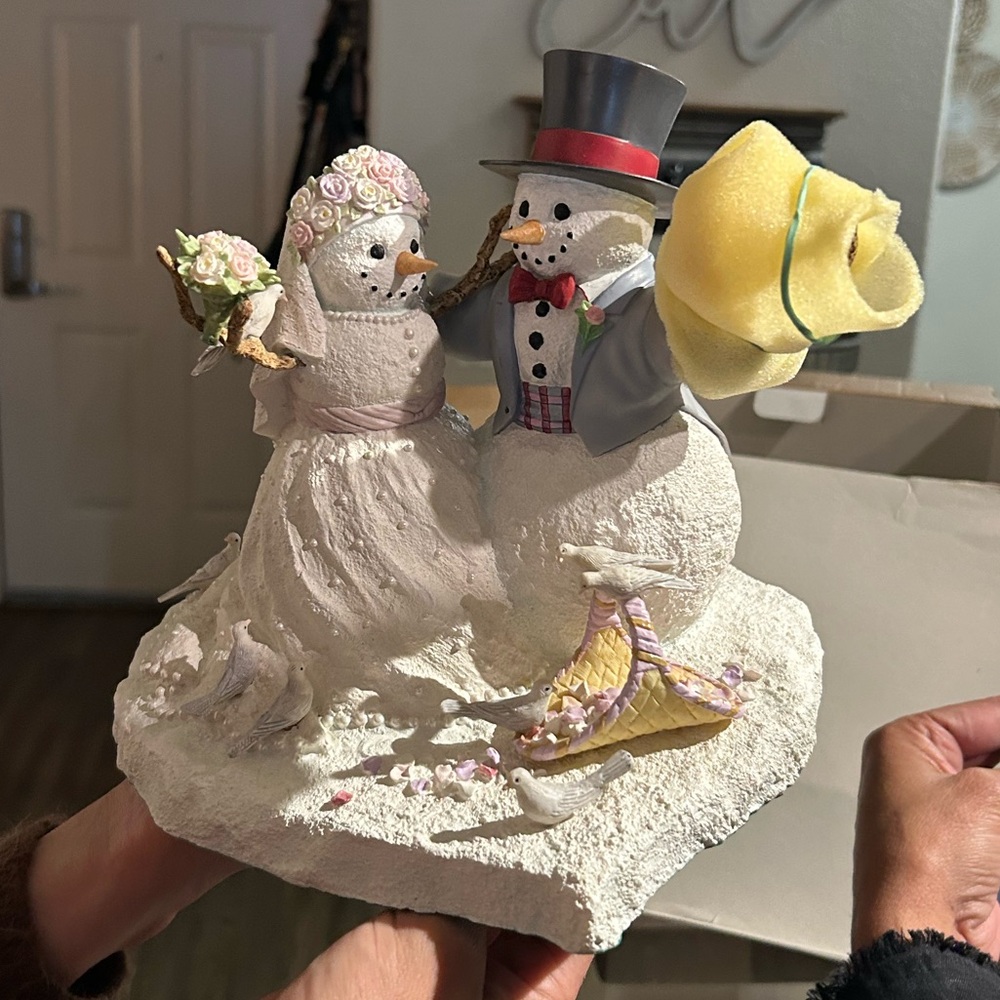 Lenox Snowman Couple Figurine with Yellow and Pink Accents